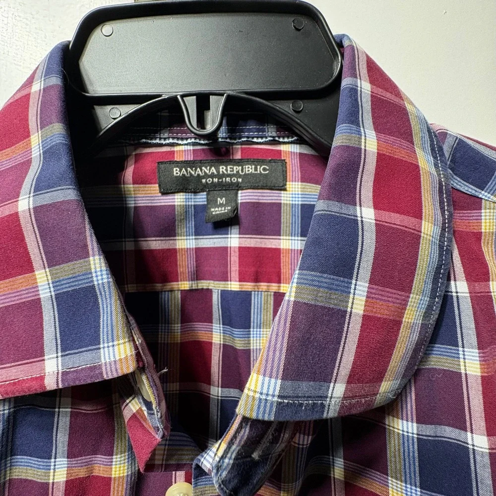 Banana Republic Mens Shirt Lot 6 Medium Blue Red Plaid Dot Cotton Non-Iron